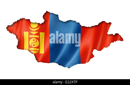 Mongolia flag map, three dimensional render, isolated on white Stock Photo