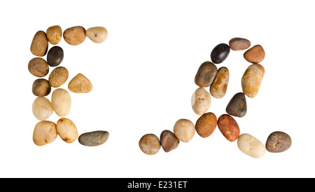 English Alphabet Letter 'E' made by small rocks on isolate background. Stock Photo