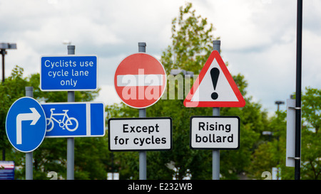 Multiple Traffic signs on sign posts Stock Photo