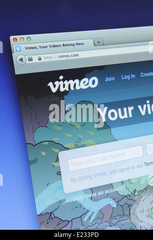 Photo of Vimeo homepage on a monitor screen, Vimeo provides a platform for create, connect and discover the world's videos Stock Photo