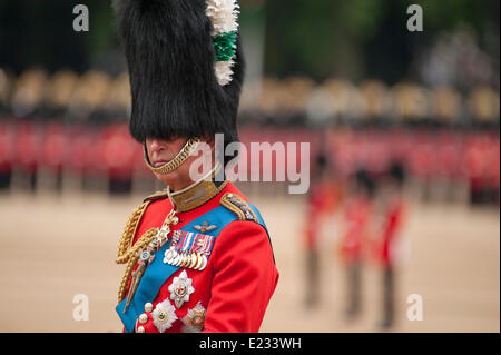 Horse Guards Parade, London UK. 14th June 2014. HRH The Prince of Wales, Colonel Welsh Guards, arrives in the Royal Procession on Horse Guards Parade. Credit:  Malcolm Park editorial/Alamy Live News Stock Photo