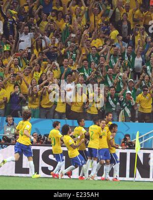 Neymar (BRA), JUNE 12, 2014 - Football / Soccer : Neymar of Brazil celebrates after scoring their 2nd goal from the penalty spot during the FIFA World Cup Brazil 2014 Group A match between Brazil 3-1 Croatia at Arena de Sao Paulo in Sao Paulo, Brazil. (Photo by SONG Seak-In/AFLO) Stock Photo