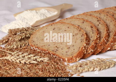 Freshly baked German wheat bread cut on slices Stock Photo