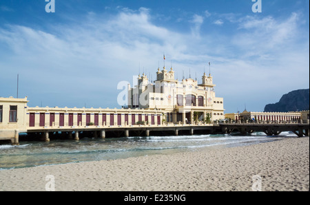 Mondello, Palermo, Sicily, Italy, Charleston Restaurant that is a Ancient Bathing Establishment in an Art Nouveau or Liberty-st Stock Photo