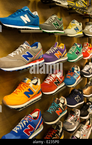 Athletic Shoe Display in Macy's Men's Shoe Department, NYC, USA Stock Photo