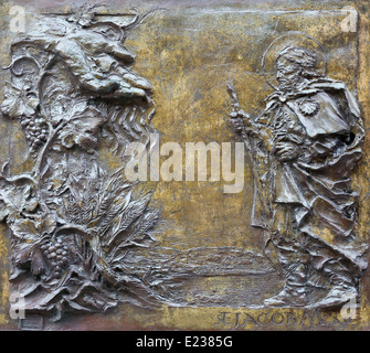 St. James the Greater, detail on the door of the church of St. James the Greater in Porto Azzurro, Elba, Italy Stock Photo