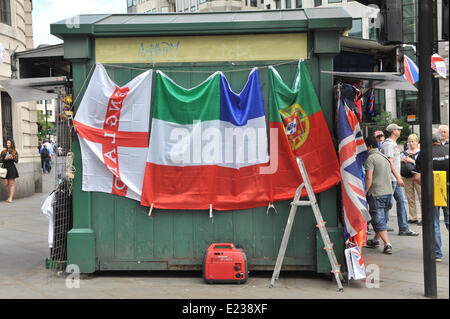 Trafalgar Square, London, UK. 14th June 2014. Football team flags on sale in Trafalgar Square. Credit:  Matthew Chattle/Alamy Live News Stock Photo