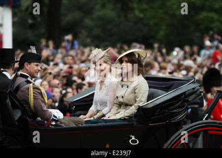 London, UK. . 14th June 2014. Prince Edward, Sophie, Countess of Wessex & Priness Eugenie at Trooping the Colour 2014 for the Queen's birthday. Credit:  Mark Davidson/Alamy Live News Stock Photo