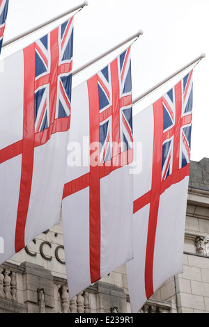 The Saint Georges Flag with the union jack flying at Admiralty Arch London in Honor of the Royal Wedding Stock Photo