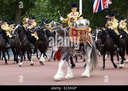 Mounted band of the Household Cavalry at Trooping the Colour. Mercury the Drum Horse of the Life Guards and Blues and Royals Stock Photo