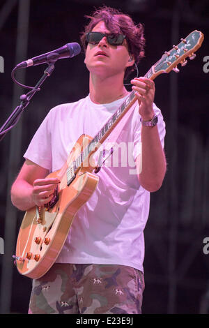 Manchester, Tennessee, USA. 13th June, 2014. Vocalist EZRA KOENIG of Vampire Weekend performs live at the 2014 Bonnaroo Music and Arts Festival in Manchester, Tennessee © Daniel DeSlover/ZUMAPRESS.com/Alamy Live News Stock Photo
