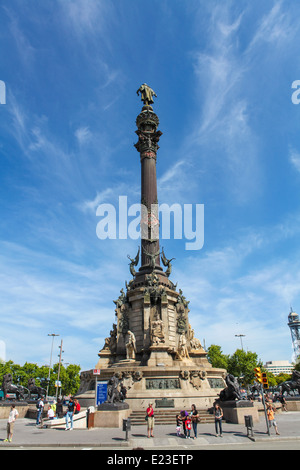 BARCELONA, SPAIN - JUNE 6, 2011: Columbus Monument at the waterfront in Barcelona, Catalonia, Spain. Stock Photo