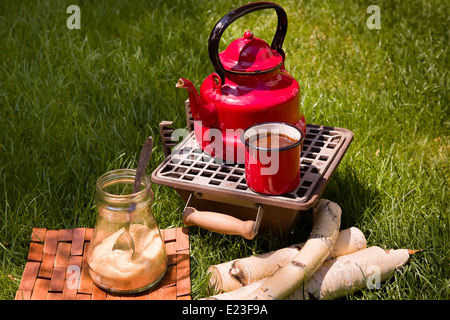 Traditional coffee in the garden early in the morning Stock Photo