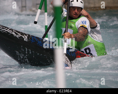ICF Canoe Slalom 2014 World Cup 1 - 8th June 2014. Semi-Finals Lee Valley White Water Centre, London, UK Stock Photo