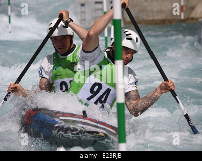 ICF Canoe Slalom 2014 World Cup 1 - 8th June 2014. Semi-Finals Lee Valley White Water Centre, London, UK Stock Photo