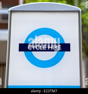 LONDON, UK - JUNE 12TH 2014: The 'Cycle Hire' sign at a bicycle docking station in London on 12th June 2014. Stock Photo