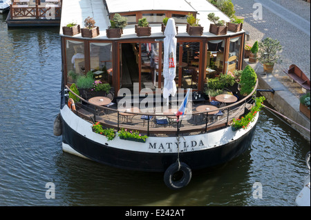 A floating restaurant 'Matylda' on the river, Prague, Czech Republic. Stock Photo