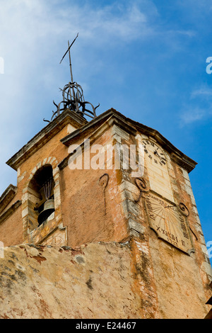 Bell Tower of a Church in the medieval Village Roussillon, Provence, France Stock Photo