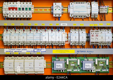 Control panel with static energy meters and circuit-breakers (fuse) Stock Photo