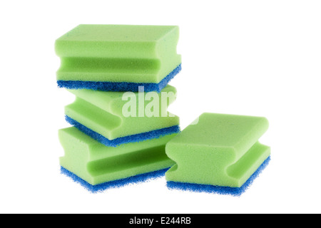 Stack of cleaning sponges on a white background Stock Photo