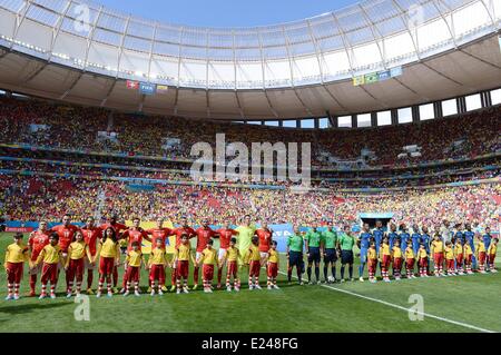 Brasilia, Brazil. 15th June, 2014. Lineups for Switzerland and Ecuador during a Group E match between Switzerland and Ecuador of 2014 FIFA World Cup at the Estadio Nacional Stadium in Brasilia, capital of Brazil, June 15, 2014. Credit:  Action Plus Sports Images/Alamy Live News Stock Photo