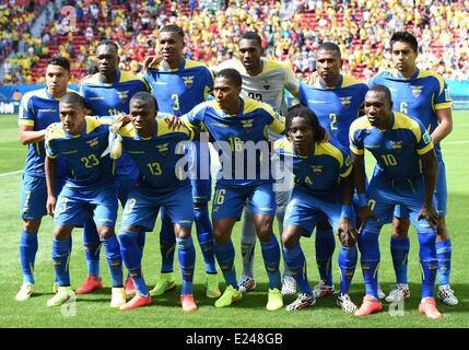 Brasilia, Brazil. 15th June, 2014. Ecuadors national team players pose for a group photo before a Group E match between Switzerland and Ecuador of 2014 FIFA World Cup at the Estadio Nacional Stadium in Brasilia, capital of Brazil, June 15, 2014. Credit:  Action Plus Sports Images/Alamy Live News Stock Photo