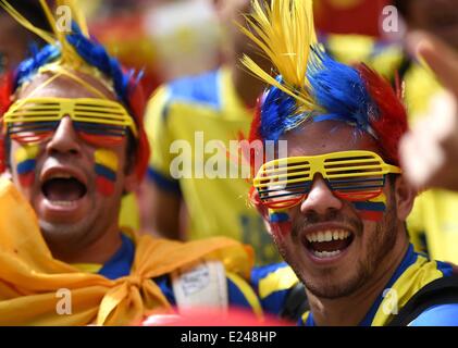 Brasilia, Brazil. 15th June, 2014. Ecuadors fans are seen before a Group E match between Switzerland and Ecuador of 2014 FIFA World Cup at the Estadio Nacional Stadium in Brasilia, capital of Brazil, June 15, 2014. Credit:  Action Plus Sports Images/Alamy Live News Stock Photo