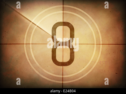 Countdown on the old movie screen. High resolution image with detailed quality. Stock Photo