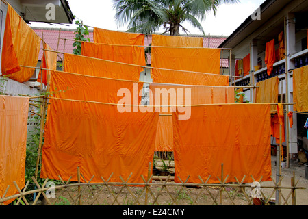 Monks robes , laundered and hung out to dry. Temple in Chiang Mai,Thailand. Stock Photo