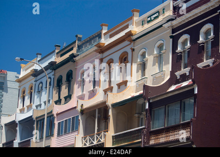 Watt Street Historic terrace of painted colourful 19th century houses  Newcastle New South Wales NSW Australia Stock Photo