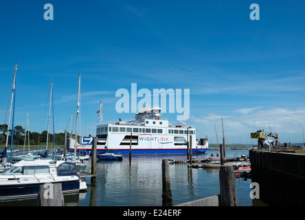 A Wight Link ferry leaving Lymington, Hampshire, England, United Kingdom heading for Yarmouth, Isle of Wight. Stock Photo