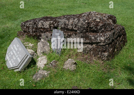 Memorials beside a bunker at Hill 60 battlefield, Ypres Salient Stock Photo