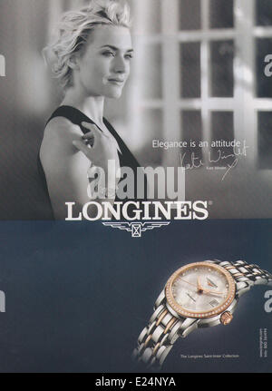 Celebrities appear in adverts for various leading luxury designer brands. Pictured: Kate Winslet for Longines Stock Photo