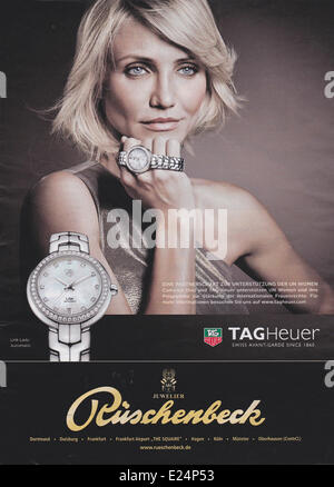 Celebrities appear in adverts for various leading luxury designer brands. Pictured: Cameron Diaz for Tag Heuer Stock Photo
