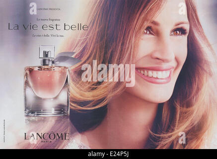 Celebrities appear in adverts for various leading luxury designer brands. Pictured: Julia Roberts for Lancome Stock Photo