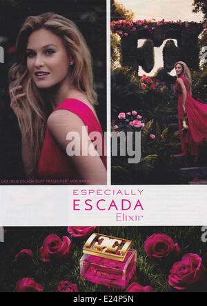 Celebrities appear in adverts for various leading luxury designer brands. Pictured: Bar Refaeli for Escada Stock Photo