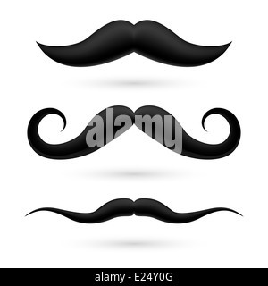 A set of three black wax moustache on white. Stock Photo