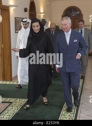 Prince Charles, Prince of Wales meets Sheikha Mozah, wife of the Emir of Qatar at the Qatar Foundation in Doha  Featuring: Prince Charles,Prince of Wales,Sheikha Mozah Where: Doha, Qatar When: 13 Mar 2013 Stock Photo