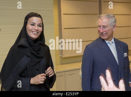 Prince Charles, Prince of Wales meets Sheikha Mozah, wife of the Emir of Qatar at the Qatar Foundation in Doha  Featuring: Prince Charles,Prince of Wales,Sheikha Mozah Where: Doha, Qatar When: 13 Mar 2013 Stock Photo