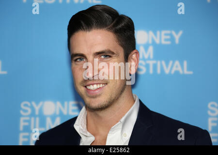 Sydney, Australia. 15th June, 2014. Australian television and radio presenter Scott Tweedie and his model gitlfriend, Georgia Berg arrive on the red carpet at the State Theatre for the Australian premiere of New Zealand vampire mockumentary ‘What We Do in the Shadows’ at the Sydney Film Festival closing night. Copyright Credit:  2014 Richard Milnes/Alamy Live News Stock Photo