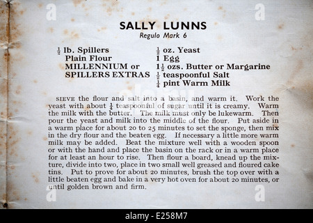 Recipe Pages from Old Cookery Book for 'Sally Lunns' Stock Photo