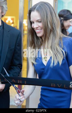 Juliette Binoche, Jeremy Irons and Hilary Swank attend the Official Opening Bulgari's Boutique in Saint-Tropez  Featuring: Hilary Swank Where: St Tropez, France When: 16 Jul 2013 Stock Photo
