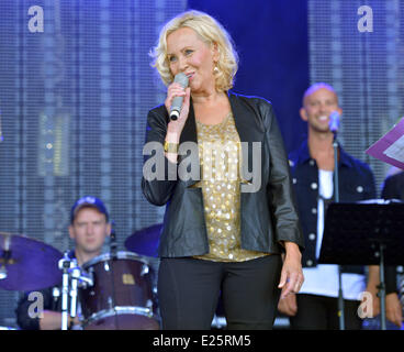 Former ABBA singer Agnetha Faltskog made a rare public appearance when she received a Gold Award for the sales of her latest Album 'A' at The Pride Festival  Featuring: Agnetha Faltskog Where: Stockholm, Sweden When: 01 Aug 2013 Stock Photo