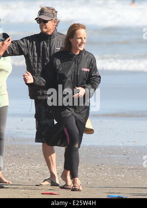 Helen Hunt filming and directing her new movie 'Ride' on Venice Beach. The film is about a mother who travels cross-country to California to be with her son after he decides to drop out of school and become a surfer.  Where: Los Angeles, Colifornia, United States When: 08 Aug 2013 Stock Photo