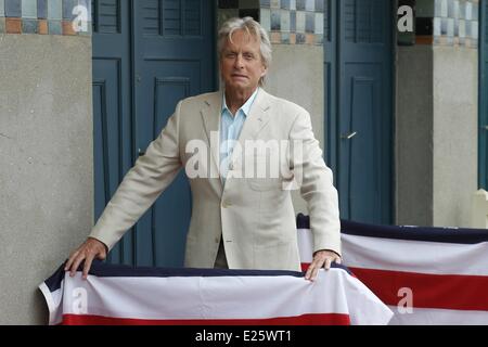 US actor Michael Douglas at the beach locker room dedicated to him on the Promenade des Planches buring the Deauville US Film Festival  Featuring: Michael Douglas Where: Deauville, France When: 31 Aug 2013 Stock Photo