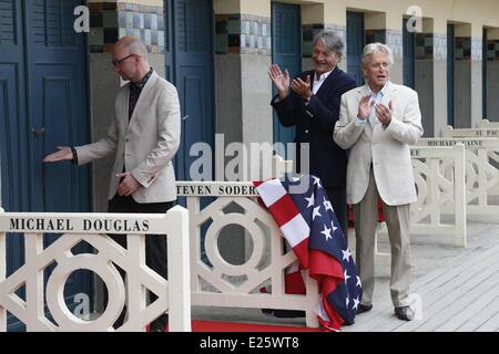 US actor Michael Douglas at the beach locker room dedicated to him on the Promenade des Planches buring the Deauville US Film Festival  Featuring: Michael Douglas Where: Deauville When: 31 Aug 2013 Stock Photo