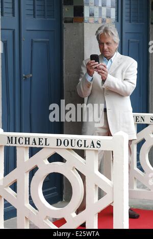 US actor Michael Douglas at the beach locker room dedicated to him on the Promenade des Planches buring the Deauville US Film Festival  Featuring: Michael Douglas Where: Deauville, France When: 31 Aug 2013 Stock Photo