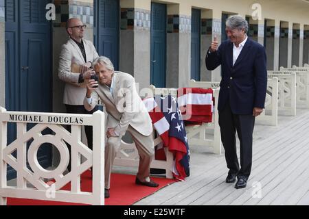 US actor Michael Douglas at the beach locker room dedicated to him on the Promenade des Planches buring the Deauville US Film Festival  Featuring: Michael Douglas Where: Deauville When: 31 Aug 2013 Stock Photo