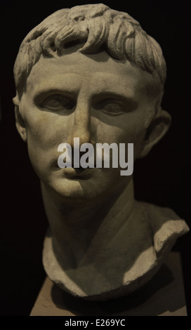 Augustus (63 BC-14 AD). First roman emperor. Bust. Marble. From Pergamum (Bergama). 1st century AD. Stock Photo