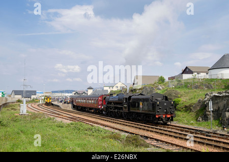 Jacobite Steam train The Lancashire Fusilier on West Highland Railway preparing to depart to Fort William from Mallaig Lochabar Highland Scotland UK Stock Photo